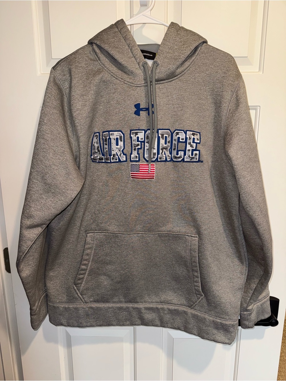 Under Armour Gray Hoodie with Blue Air Force Logo and American Flag